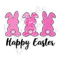 Digital Png File Happy Easter Bunny Rabbit Trio Line of Three Pink Camo Camouflage Girl Clip Art Sublimation Design - IN