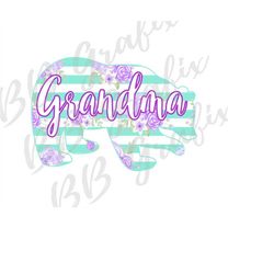 Digital Png File - Grandma Bear Pale Teal, Light Purple Floral - Stripe - Waterslide Printbale Clip Art Sublimation Desi