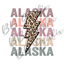 Digital Png File Alaska Stacked Distressed Cheetah Leopard Bolt State Printable Waterslide Shirt Sublimation Design INST