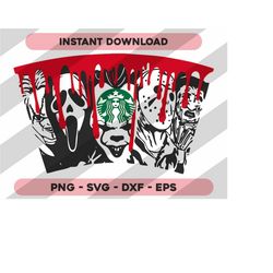 horror movie characters full wrap svg, venti cup decal svg, coffee ring svg, cold cup svg, cricut, silhouette