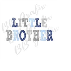 Digital Png File - Little Brother - Navy Blue, Light Blue & Grey - Baby Announcement T-shirt Sublimation Design Clip Art