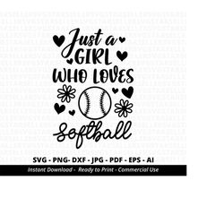 Just A Girl Who Loves Softball,Softball mama svg,Fan Shirt svg,Softball Fan svg, Softball Quotes svg,Cricut svg,Sports s