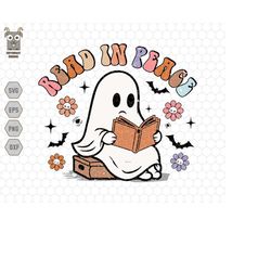 Ghost Books Svg, Teacher Halloween Svg, Read In Peace Svg, Librarian, Trick Or Teach Svg, Ghost Nerd Svg, Book Lover Svg