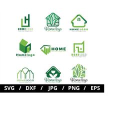 home logo sets collection illustration svg, home renovation, eco green house environment friendly, home flat icon sets e