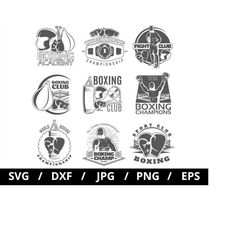 boxing club logo sets collection illustration svg, boxing championship, boxing academy, fight club emblems icon badge se