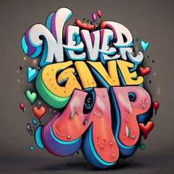 Logo Design for an t-shirt "Never give up" in shape of a Graffiti tag , graffiti, product, photo, painting