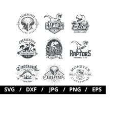 dinosaur world logo sets collection illustration svg, dino island, jurassic adventure, dinosaur park, dinosaur emblems i
