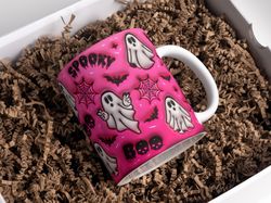 Pink Halloween Inflated Mug  Sublimation  11oz  15oz, Puffy Spooky Ghost Mug  Sublimation ,