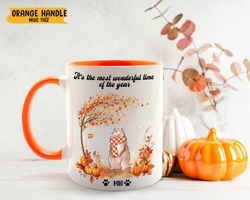 Autumn Cat Mug, Custom Cat Mug, Fall Leaves Mug, Thanksgiving Gift, Funny Gift for Halloween, Pumpkin Cat Mug,Its Fall Y