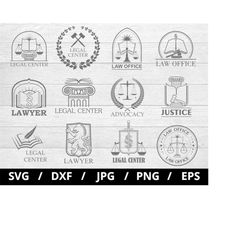 law office logo sets illustration svg, lawyer icon sets svg, advocacy, justice, legal center elements emblems icon badge