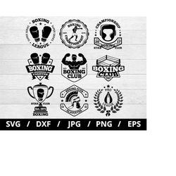 boxing club logo sets collection illustration svg, boxing championship club, boxing fighter league emblems icon badge se
