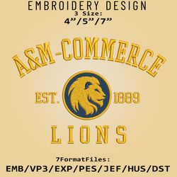 texas a&m-commerce lions embroidery design, ncaa logo embroidery files, ncaa texas a&m, machine embroidery pattern