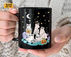 Cute Ghost Cat Coffee Mug, Funny Halloween Ghost Mug, Cat Lover Halloween Gift, Spooky Season Mug, Black Cat Mug, Cat Mo