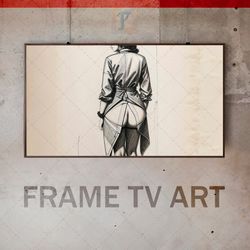 Samsung Frame TV Art Digital Download, Frame TV Art half-naked woman, Frame TV bdsm stylistics, pencil drawing, charcoal