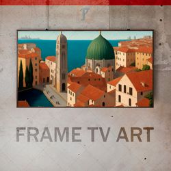 Samsung Frame TV Art Digital Download, Frame TV Renaissance Classic, Frame TV Coastal Cityscape, Maritime Bay Botticelli