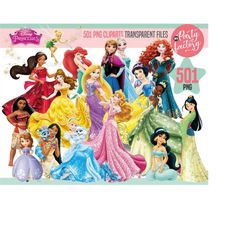 Princess 501 PNG Bundle, Princess Clipart Instant Download, Birthday, Moana, Frozen, Snow White, sleeping Beauty, Aurora