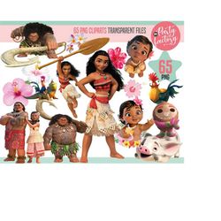 Moana PNG Images, Birthday Party Decor, 65 Transparent background Images, Instant Download
