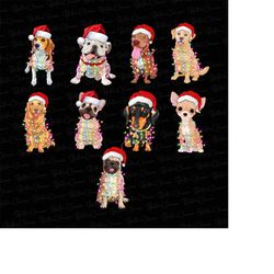 Christmas Dogs, Festive Dogs, PNG Christmas Clipart Dogs in Christmas Hats, Dog Christmas Costume, Christmas Dog Sublima