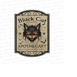 Black Cat Apothecary, Halloween PNG, Halloween Cat Shirt, Spooky Season, Witchy PNG, Digital Download