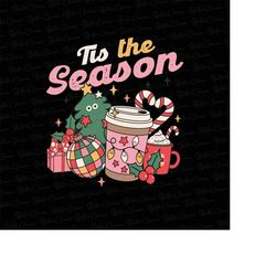 Tis The Season Christmas Watercolor Prints, Winter Latte Santa Png, Christmas Coffee Png, Pink Christmas Png, Christmas