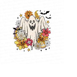 Hippie Disco Ghost PNG, Floral Halloween Sublimation, Groovy Ghost DTG, Let's Go Ghouls, Spooky Vibes, Retro Halloween S