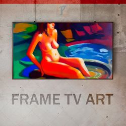 Samsung Frame TV Art Digital Download, Frame TV Bathing Scene, Frame TV art modern, Bold Colors, Intimate Modern Art