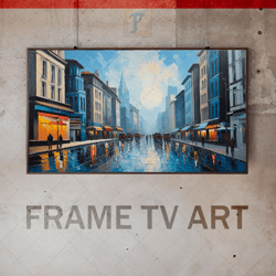 Samsung Frame TV Art Digital Download, Frame TV Urban Painting, Frame TV Urban Landscape, City Life, City Skyline, Blue