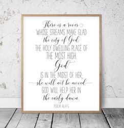 God Is In The Midst Of Her, Psalm 46:4-5, Bible Verses Printable Wall Art, Scripture Prints, Christian Nursery Decor