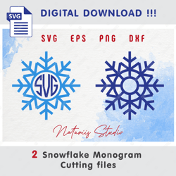 2 Snowflakes - Christmas Winter Style - Monogram SVG Cutting files - SVG Cut Files - Monogram FREE Font