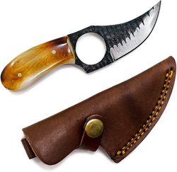Small Skinner Knife with Burnt Bone Handle Fixed Blade Outdoor Camping Knives