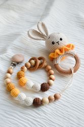 Bunny rabbit newborn baby girl gift set, autumn crocheted bunny baby shower gift