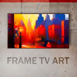 Samsung Frame TV Art Digital Download, Frame TV Urban Painting, Frame TV Morning City, Sunrise View, Colorful Palette