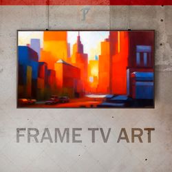 Samsung Frame TV Art Digital Download, Frame TV Urban Painting, Frame TV Morning City, Sunrise View, Colorful Palette