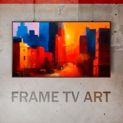 Samsung Frame TV Art Digital Download, Frame TV Urban Painting, Frame TV Evening  City, Sunset View, Colorful Palette
