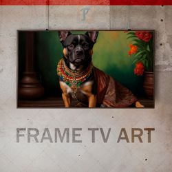 Samsung Frame TV Art Digital Download, Frame TV Animalistic portrai, Frame TV Dog with flower, modern, Frida Kahlo style