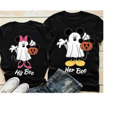 Disney Mickey and Minnie Ghost Halloween Pumpkin Shirt, Her His Boo Couple Tee, Disney Horror Nights Ghost, Disneyland H