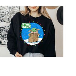 Star Wars The Mandalorian The Child Christmas Lights T-Shirt, Santa Baby Yoda Christmas Shirt, Disneyland Galaxy's Edge
