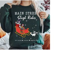 Disney The Nightmare Before Christmas Jack Sally Lock Shock Barrel Xmas Shirt, Main Street Sleigh Rides Shirt, Disneylan