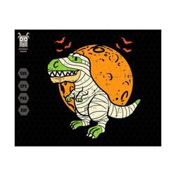 Halloween Dinosaur Svg, Kids Halloween Svg, Fall Halloween Svg, Dino Moon Svg, T-rex Mummy Svg, Svg File for Cricut, Hal