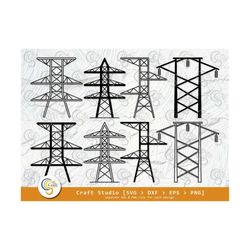 Transmission Tower Silhouette, Power Lines Svg, Electricity Tower Svg, Electrical Lines Svg, Wireless Tower Svg, Voltage
