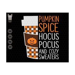 Pumpkin Spice And Cozy Sweaters Svg, Checkered Halloween Svg, Pumpkin Spooky, Halloween Costume, Halloween Costume, Inst