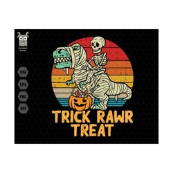 Trick Rawr Treat Svg, Dinosaur Svg, Mummy Dinosaur Svg, T-Rex with Pumpkin, Skeleton Svg, Halloween Moon Svg, Halloween