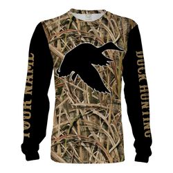Duck hunting waterfowl camo custom name 3D all over printed Hoodie, Long sleeve shirts Personalized hunting gift Chiptee