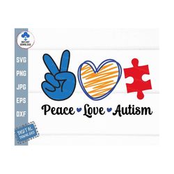 Peace Love Autism Svg, Autism Awareness Day Svg, Autism Puzzle Svg, Autism Support Svg