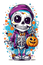 Kawaii skeleton celebrating Halloween