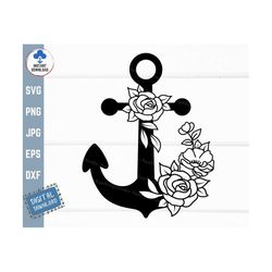 Floral Anchor Svg, Flowers Anchor Svg, Anchor with Flowers Svg, Floral Cruise Anchor Svg