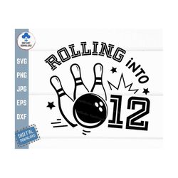 Rollin' Into 12 Svg, 12th Birthday Bowling Svg, Rolling Into Bowling Birthday Svg, Retro Bowling Birthday Svg, 12 Years