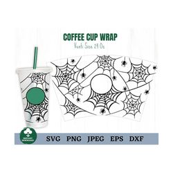 Spiderweb Coffee Cup Wrap Svg, Halloween Spider Web Coffee Cup Svg, Halloween Coffee Cup Svg, Scary Halloween Coffee Cup