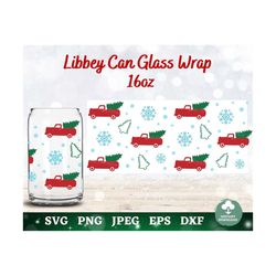 christmas tree truck libbey can glass wrap svg, christmas coffee glass wrap, christmas truck libbey can glass svg, 16oz