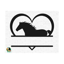 Horse Heart Split Name Frame SVG, Horse Heart svg, Horse Monogram svg, Horse Love svg, Cut Files, Cricut, Silhouette, Pn